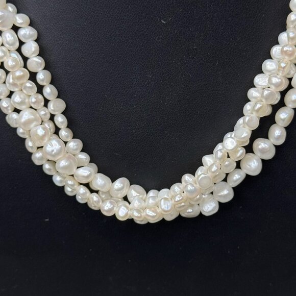 Vintage Multi-Strand Freshwater Pearl Necklace Sterling Silver Filigree 60s - Picture 2 of 9